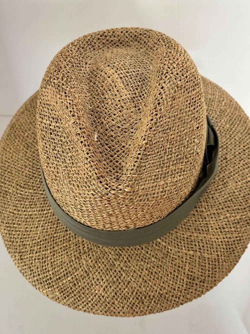 Summer Club Straw Sun Hat L XL Wide Brim Fedora Boho Beach Olive Band Festival - Picture 7 of 9